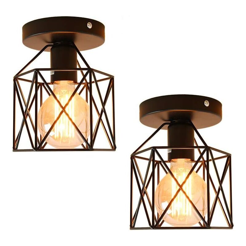 foto del prodotto axhup 2x plafoniere soffitto, 16cm mini piazza lampade a soffitto, illuminazione con metallo gabbia e27 per soggiorno sala da pranzo camera da