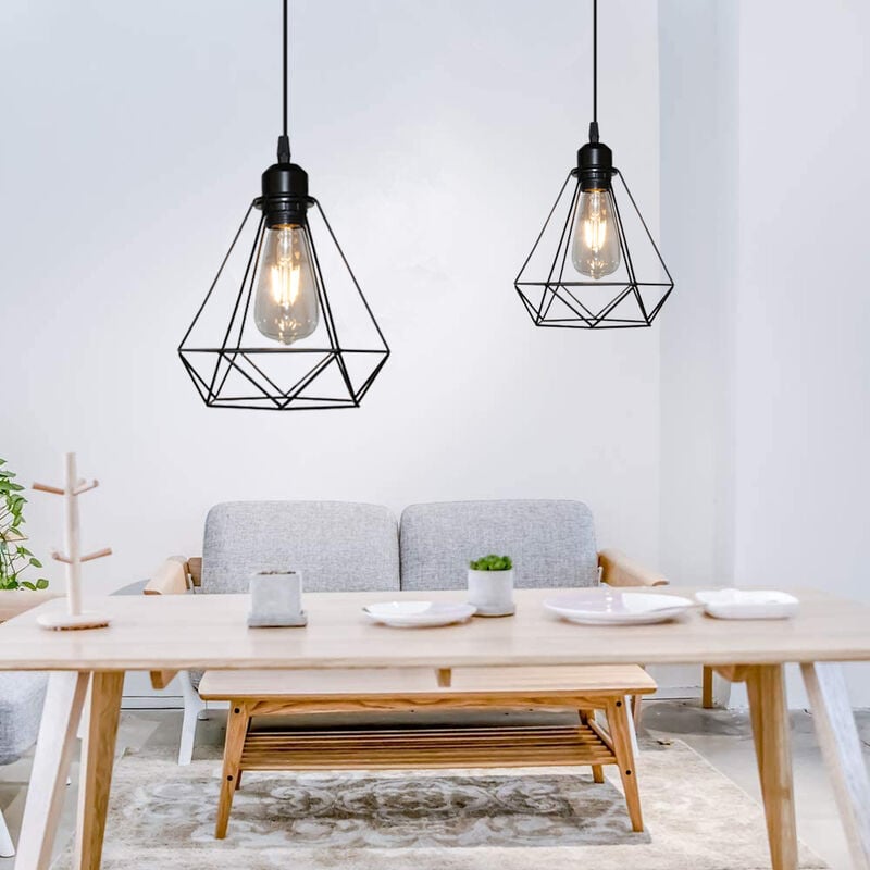 foto del prodotto axhup 2x retr lampada a sospensione industriale metallo ferro e27 lampada vintage per ristorante bar caffetteria nero