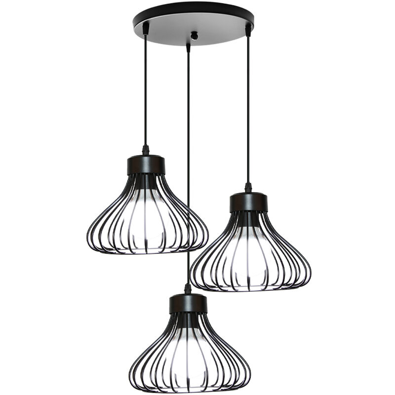 foto del prodotto axhup 3 luci lampada a sospensione industriale retr 23cm lampadario fatto di metallo paralume a gabbia nero