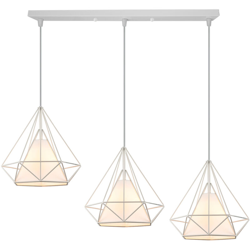foto del prodotto axhup 3 luci lampada a sospensione, lampadario moderno con gabbia di diamante, e27 illuminazione per camera da letto corridoio restaurant bianco 