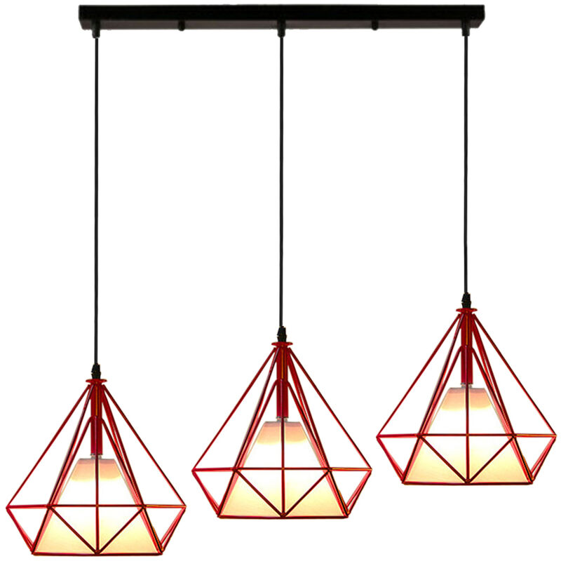foto del prodotto axhup 3 luci lampada a sospensione, lampadario moderno con gabbia di diamante, e27 illuminazione per camera da letto corridoio restaurant rosso