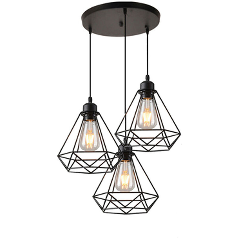 foto del prodotto axhup 3 luci lampada a sospensione, plafoniera con gabbia in metallo diamante, lampadari per soggiorno cucina nero