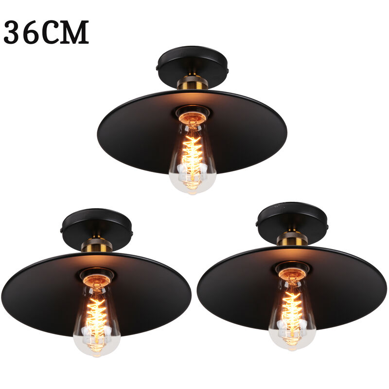 foto del prodotto axhup 3 pezzi 36cm lampada da soffitto vintage retr e27 lampadario ferro forma di cappello per camera da letto scale soggiorno nero