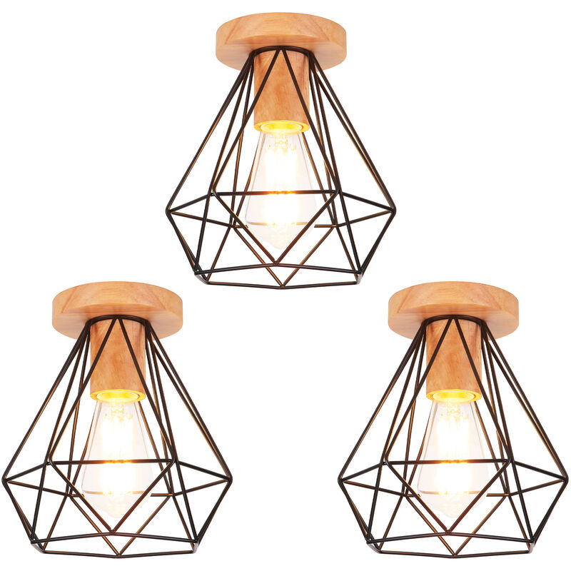 foto del prodotto axhup 3 pezzi diamante lampada da soffitto interno in metallo e legno lampada industriale moderno per corridoio scala camera da letto nero