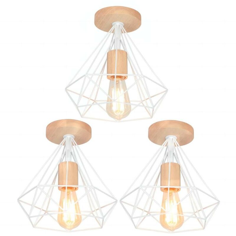 foto del prodotto axhup 3 pezzi moderno lampada da soffitto industriale e27 25cm lampada forma di diamante in metallo e legno per corridoio scale soggiorno bianco
