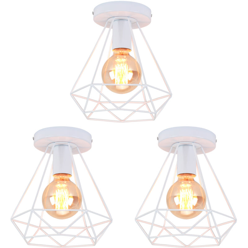 foto del prodotto axhup 3pcs lampada da soffitto industriale gabbia diamante in metallo retr lampadario e27 per balcone, corridoio, ingresso bianco