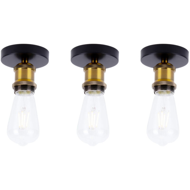 foto del prodotto axhup 3x e27 portalampada plafoniera, vintage retro lampada da soffitto edison supporto per cucina camera da letto bronzo 
