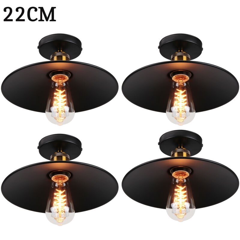 foto del prodotto axhup 4 pezzi 22cm lampada da soffitto vintage retr e27 lampadario ferro forma di cappello per camera da letto scale soggiorno nero