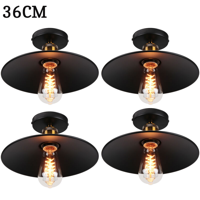 foto del prodotto axhup 4 pezzi 36cm lampada da soffitto vintage retr e27 lampadario ferro forma di cappello per camera da letto scale soggiorno nero
