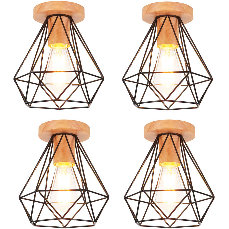 foto del prodotto axhup 4 pezzi diamante lampada da soffitto interno in metallo e legno lampada industriale moderno per corridoio scala camera da letto nero