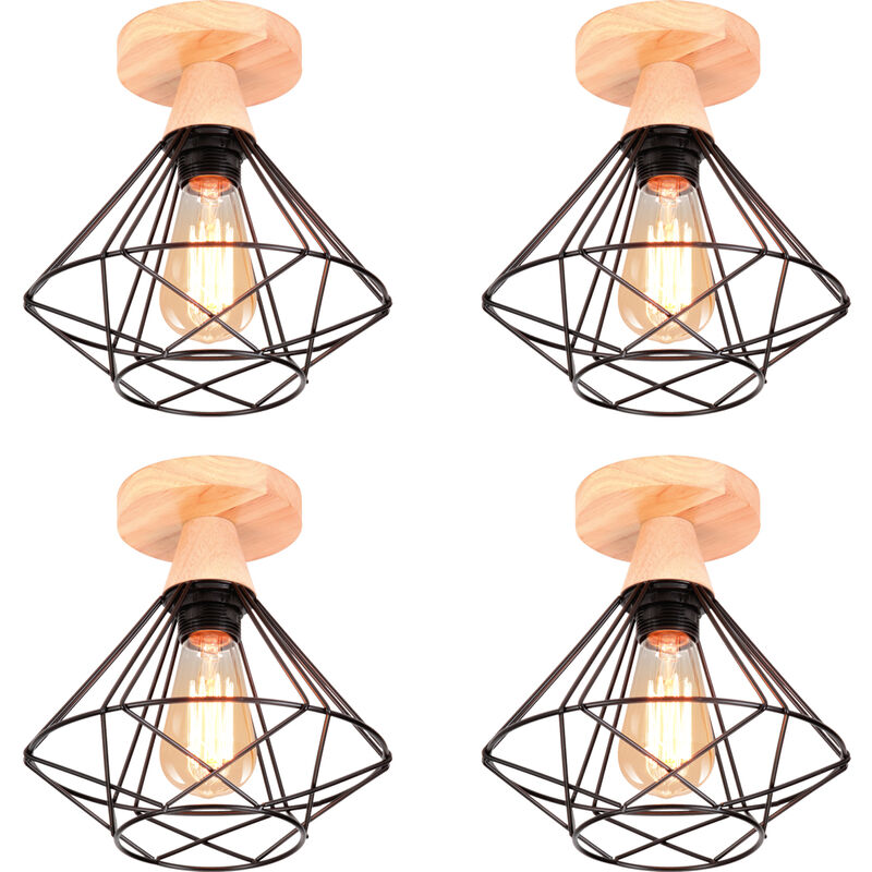 foto del prodotto axhup 4 pezzi lampada da soffitto industriale in metallo e legno design retr lampada forma di diamante per scale, corridoio, ingresso nero