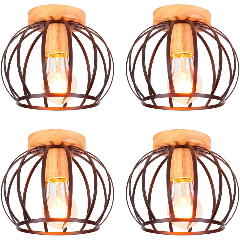 foto del prodotto axhup 4 pezzi lampada da soffitto interno industriale moderno in metallo e legno lampadario e27 gabbia rotonda per corridoio scale soggiorno nero