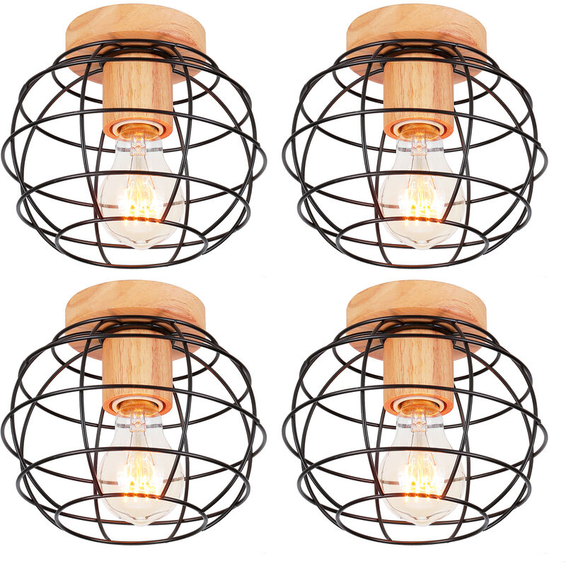 foto del prodotto axhup 4 pezzi lampada da soffitto interno industriale moderno lampadario gabbia rotonda in metallo e legno e27 40w per corridoio scale soggiorno