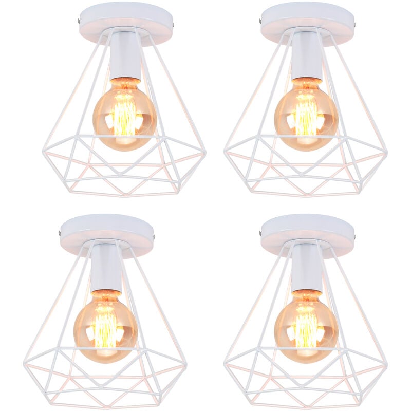 foto del prodotto axhup 4pcs lampada da soffitto industriale gabbia diamante in metallo retr lampadario e27 per balcone, corridoio, ingresso bianco