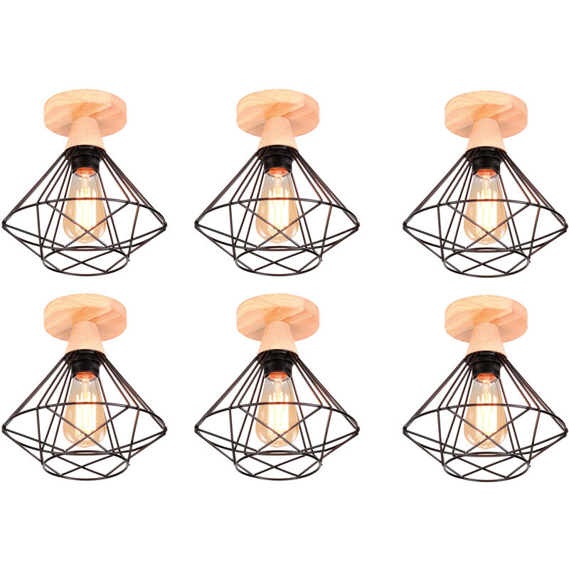foto del prodotto axhup 6 pezzi lampada da soffitto industriale in metallo e legno design retr lampada forma di diamante per scale, corridoio, ingresso nero