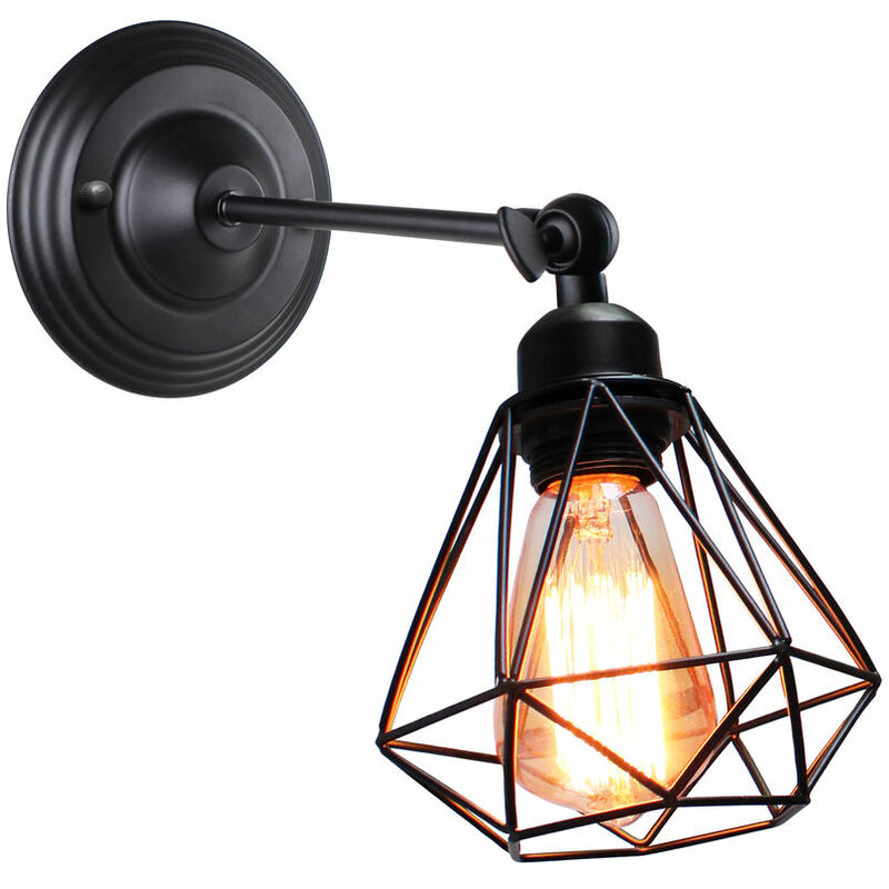 foto del prodotto axhup applique da parete interno, in industriale stile. con 16cm gabbia di diamanti, supporto e27 nero 