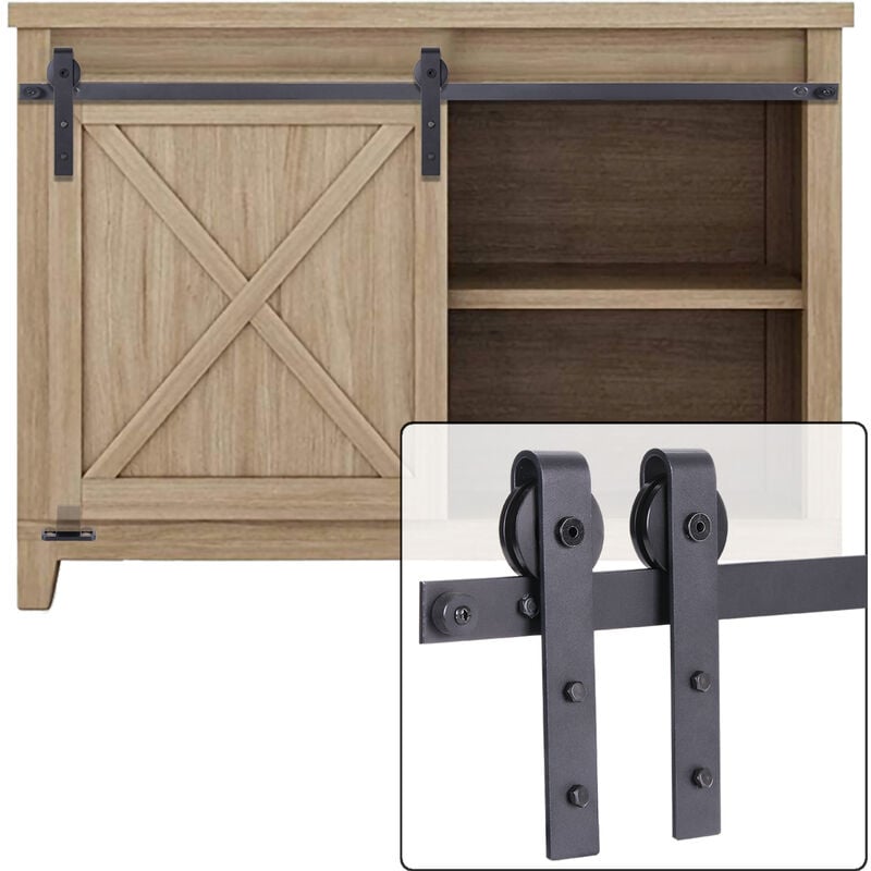 foto del prodotto axhup binario per porta anta scorrevole kit per gabinete, mini kit guida ferramenta anta scorrevole con piccole ruote per puerta sencilla nero