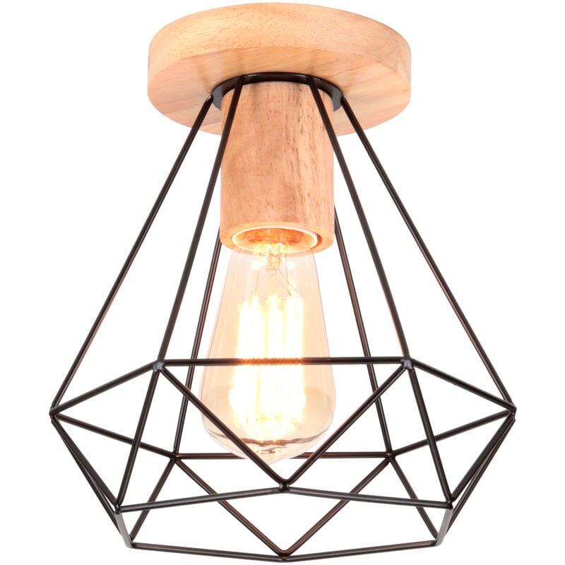 foto del prodotto axhup industriale diamante lampada da soffitto gabbia diamante in metallo e legno e27 40w per corridoio scala camera da letto nero