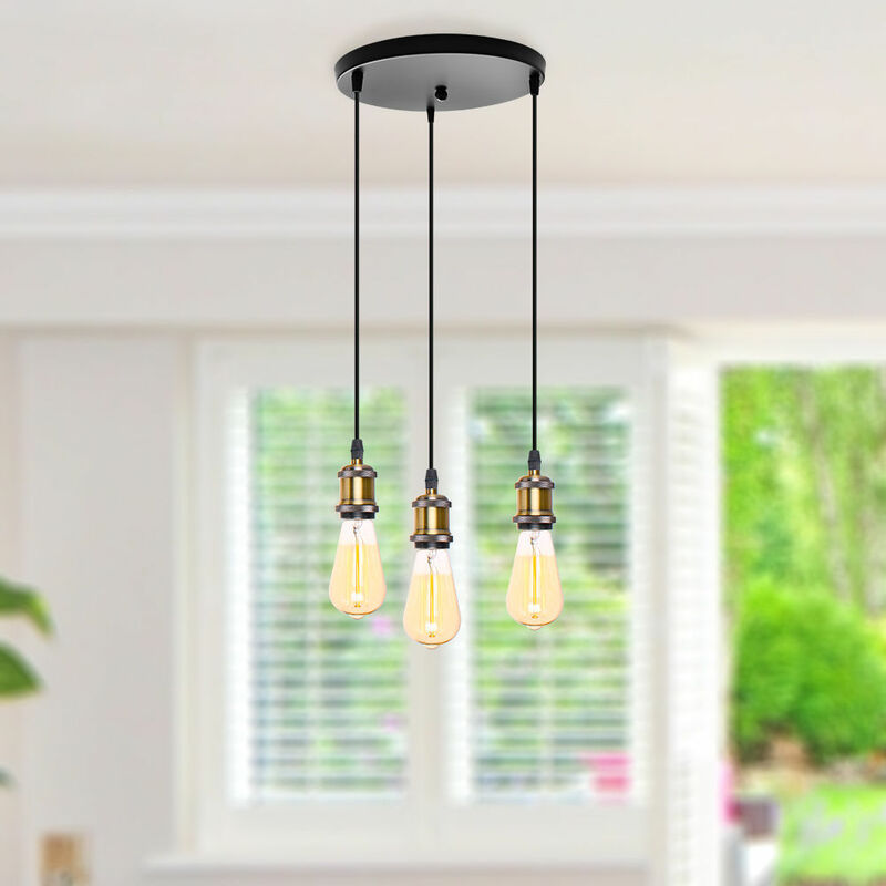 foto del prodotto axhup lampada a sospensione, 3 luci lampada a soffitto con e27 portalampada, vintage edison supporto con 1m cavo bronzo 