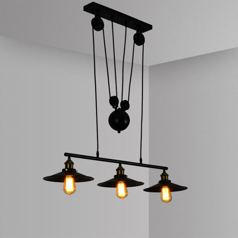 foto del prodotto axhup lampada a sospensione, 3 luci vintage lampadario da soffitto regolabile con paralume, illuminazione a puleggia edison e27 per cucina isaland