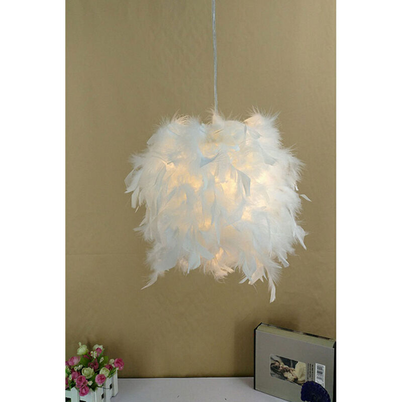 foto del prodotto axhup lampada a sospensione creativa, lampadario moderno con paralume in piuma, plafoniere romantiche bianco, 22cm 