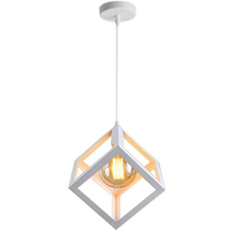 foto del prodotto axhup lampada a sospensione creativo lampada da soffitto cubo lampadario con gabbia metallica e27 para soggiorno cucina camera da letto bianco