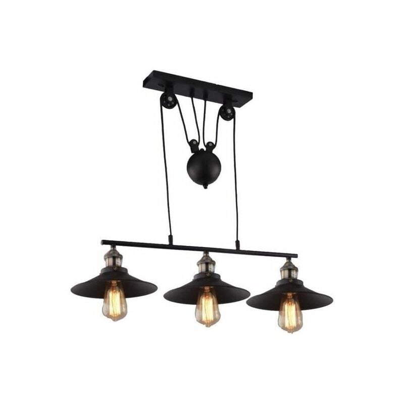 foto del prodotto axhup lampada a sospensione vintage, 3 luci industriale stile lampadario da soffitto regolabile, illuminazione a puleggia in ferro edison e27 per