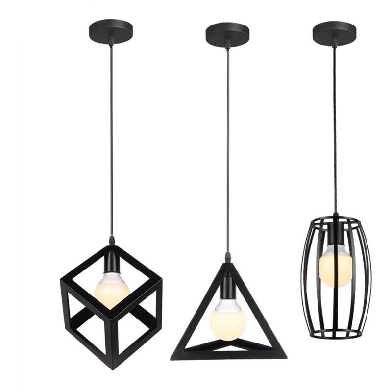 foto del prodotto axhup lampada a sospensione vintage, 3 luci lampada da soffitto con gabbia geometrico, creativo illuminazione e27 attacco nero 3 single pezzi