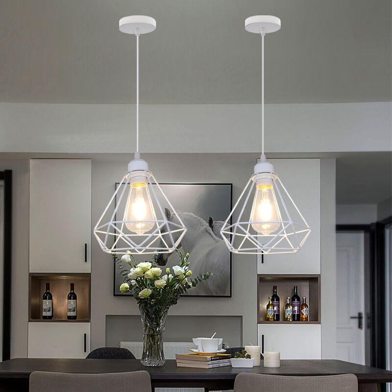 foto del prodotto axhup lampada a sospensione, vintage lampada da soffitto in metallo, plafoniere con 20cm gabbia di diamante bianco 