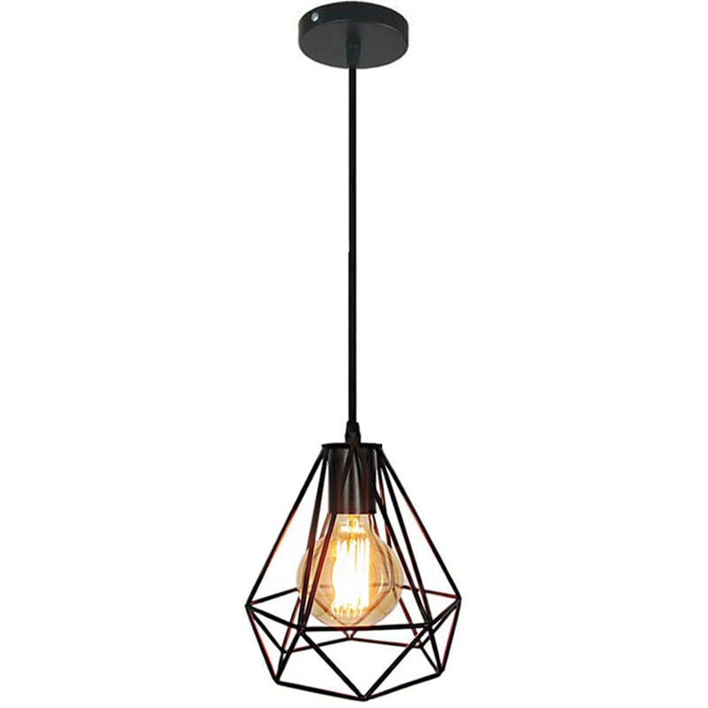 foto del prodotto axhup lampada a sospensione, vintage lampadario con 20cm gabbia in metallo diamante, lampadari e27 edison lampadina per soggiorno cucina nero
