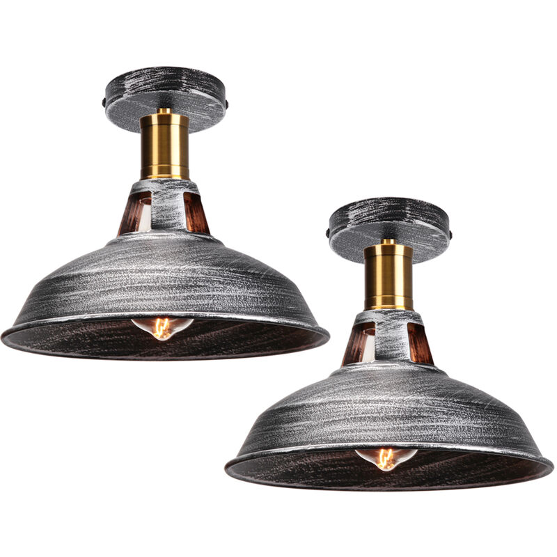 foto del prodotto axhup lampada da soffitto 27cm plafoniera industriale vintage ferro paralume grigio argento lampada corridoio balcone scale 2pcs