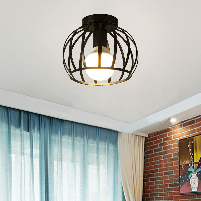 foto del prodotto axhup lampada da soffitto industriale fatto di metallo lampadario gabbia rotonda per soggiorno camera da letto sala da pranzo 1x nero