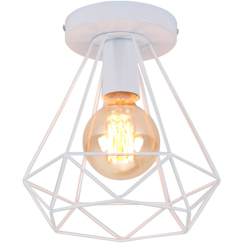 foto del prodotto axhup lampada da soffitto industriale gabbia diamante in metallo retr lampadario e27 per balcone, corridoio, ingresso bianco
