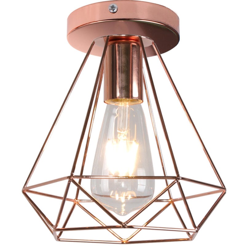 foto del prodotto axhup lampada da soffitto industriale gabbia diamante in metallo retr lampadario e27 per balcone, corridoio, ingresso oro rosa