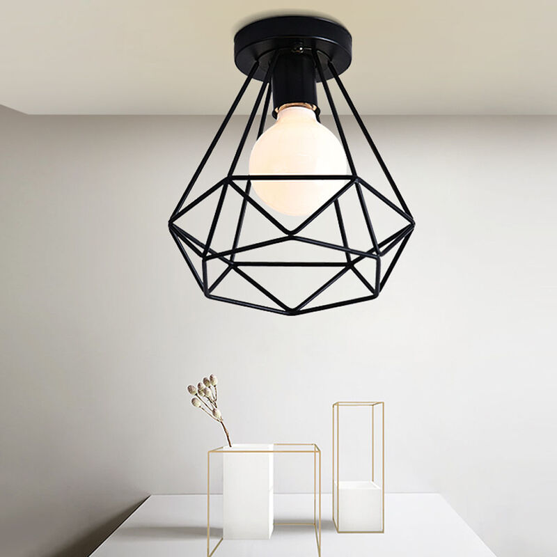 foto del prodotto axhup lampada da soffitto industriale gabbia diamante in metallo retr lampadario e27 per soggiorno camera da letto a isola cucina nero