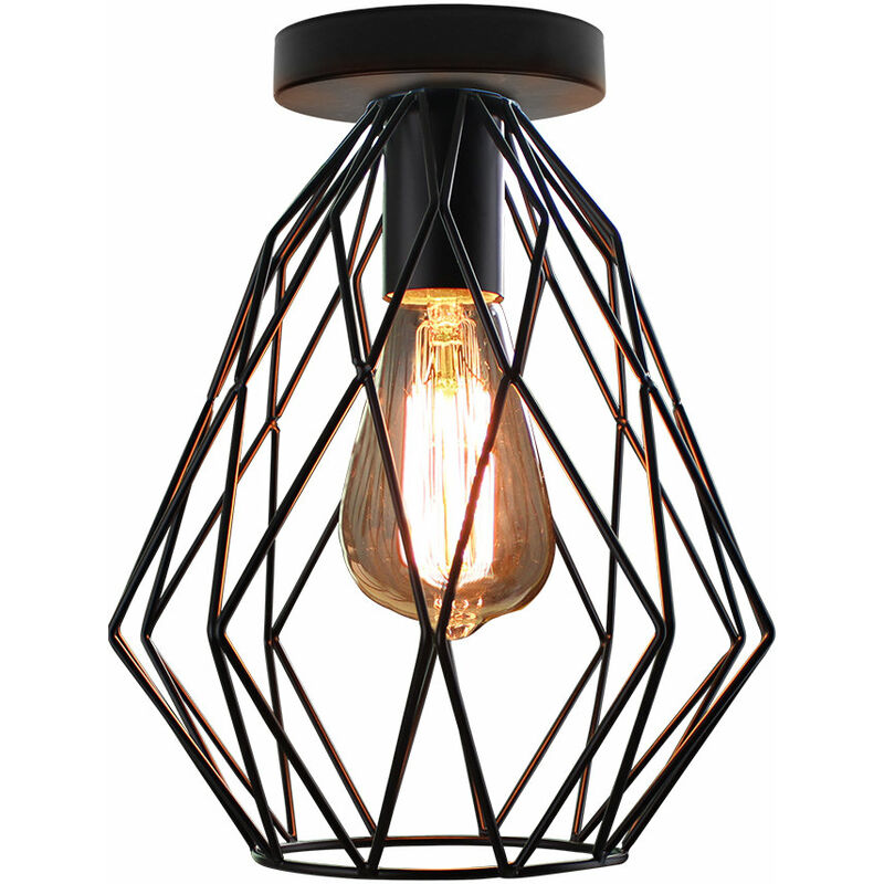 foto del prodotto axhup - lampada da soffitto industriale gabbia metallica e27 nero lampada a sospensione vintage retro per cucina camera da letto 1 pezzi