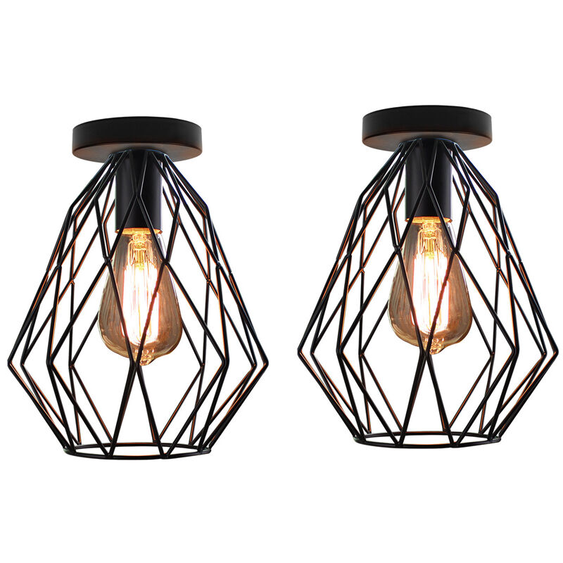 foto del prodotto axhup lampada da soffitto industriale gabbia metallica e27 nero lampada a sospensione vintage retro per cucina camera da letto 2 pezzi