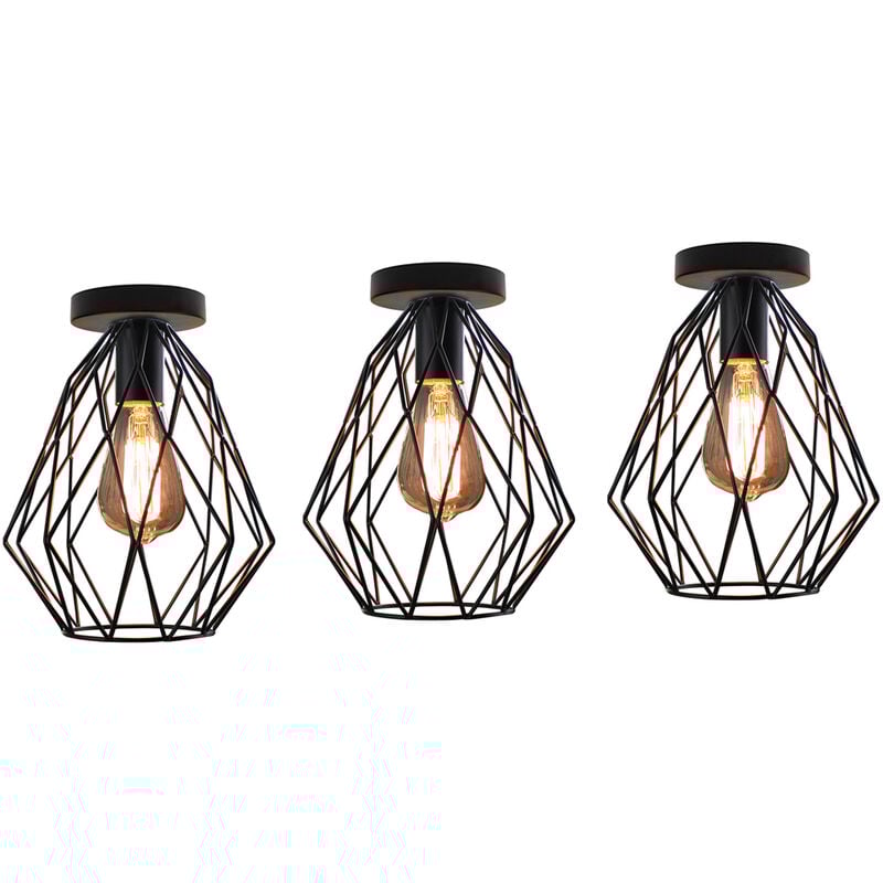 foto del prodotto axhup lampada da soffitto industriale gabbia metallica e27 nero lampada a sospensione vintage retro per cucina camera da letto 3 pezzi