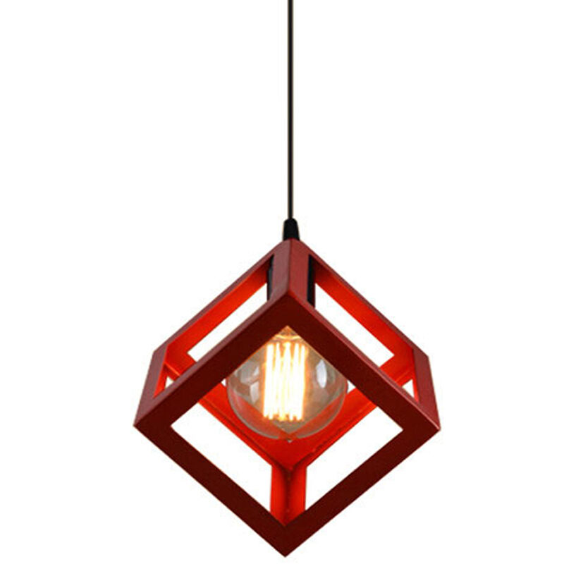 foto del prodotto axhup lampadario creativo, lampada da soffitto in ferro, lampada cubo geometria e27 per cucina sala da pranzo rosso