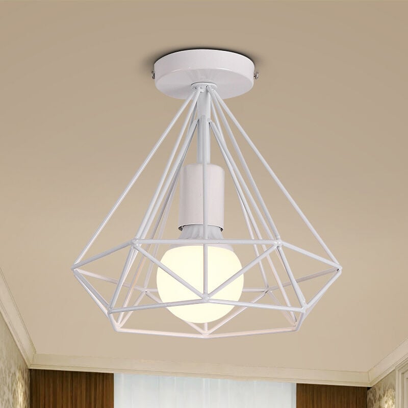 foto del prodotto axhup plafoniera bianco, lampada da soffitto in industriale stile, illuminazione 25cm con gabbia a form di diamantata e27 1 pezzi