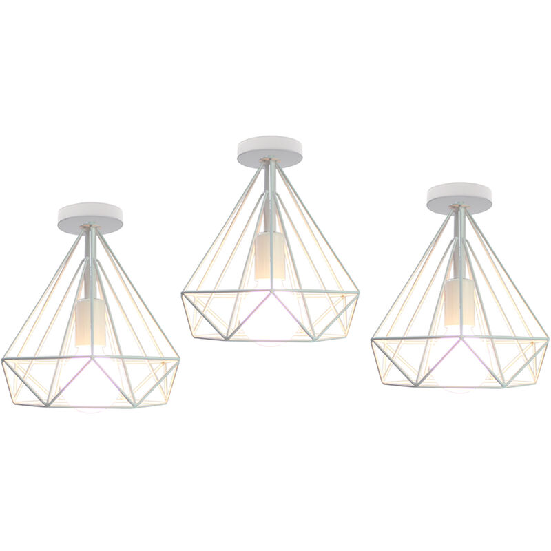 foto del prodotto axhup plafoniera bianco, lampada da soffitto in industriale stile, illuminazione 25cm con gabbia a form di diamantata e27 3 pezzi