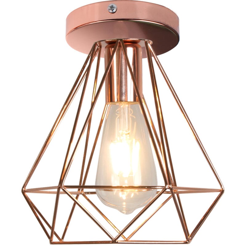 foto del prodotto axhup plafoniera in metallo, lampadario a soffitto con gabbia, 20cm diamante lampadario con e27 attacco 1x oro rosa 