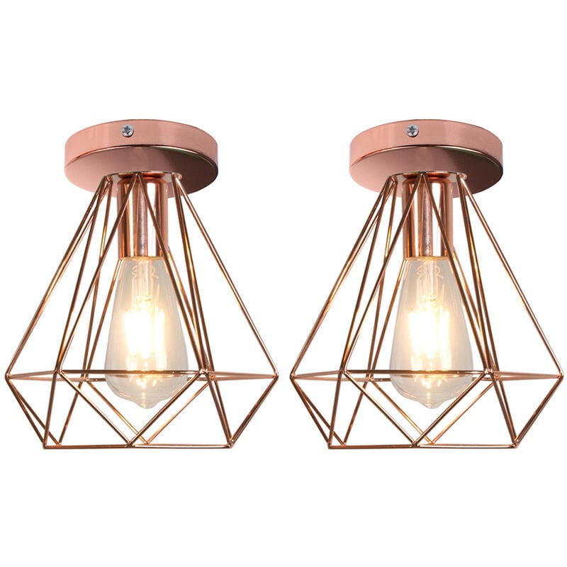 foto del prodotto axhup plafoniera in metallo, lampadario a soffitto con gabbia, 20cm diamante lampadario con e27 attacco 2x oro rosa 