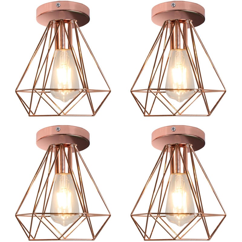 foto del prodotto axhup plafoniera in metallo, lampadario a soffitto con gabbia, 20cm diamante lampadario con e27 attacco 4x oro rosa 