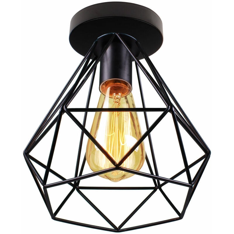 foto del prodotto axhup plafoniera in metallo, lampadario a soffitto con gabbia, 20cm diamante lampadario con e27 attacco nero 1 pezzi