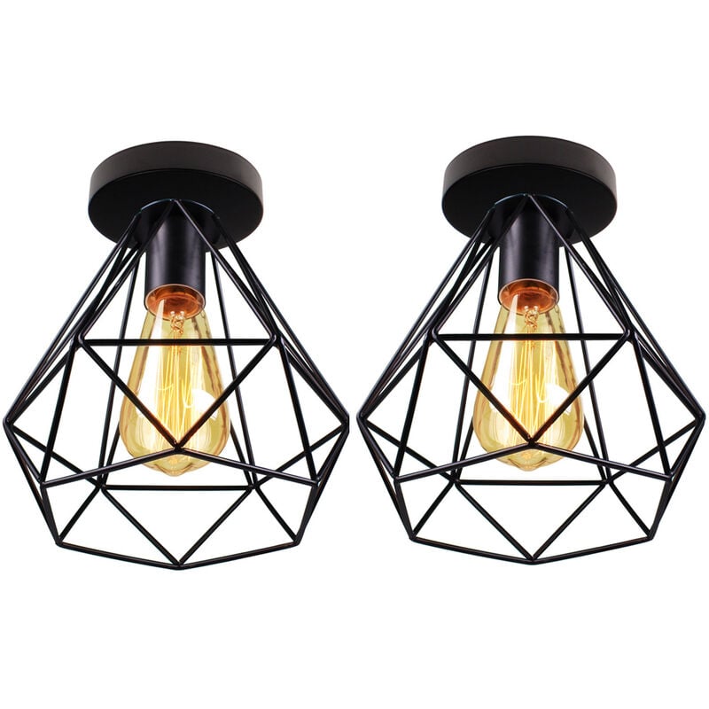 foto del prodotto axhup plafoniera in metallo, lampadario a soffitto con gabbia, 20cm diamante lampadario con e27 attacco nero 2 pezzi