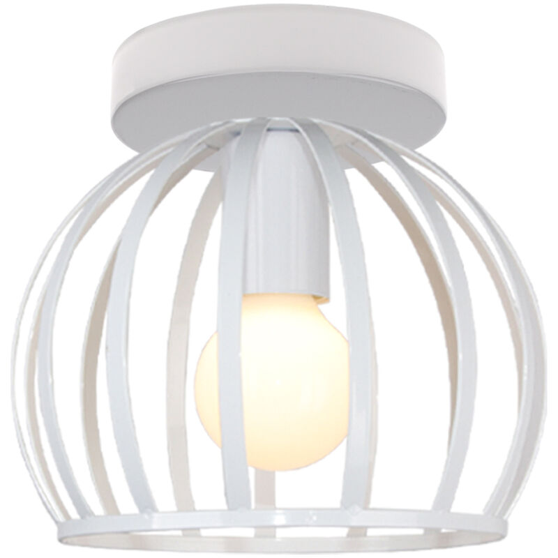 foto del prodotto axhup plafoniera, lampada da soffitto con 19cm gabbia rotonda, in metallo con supporto e27 per soggiorno cucina camera da letto loft 1x bianco 