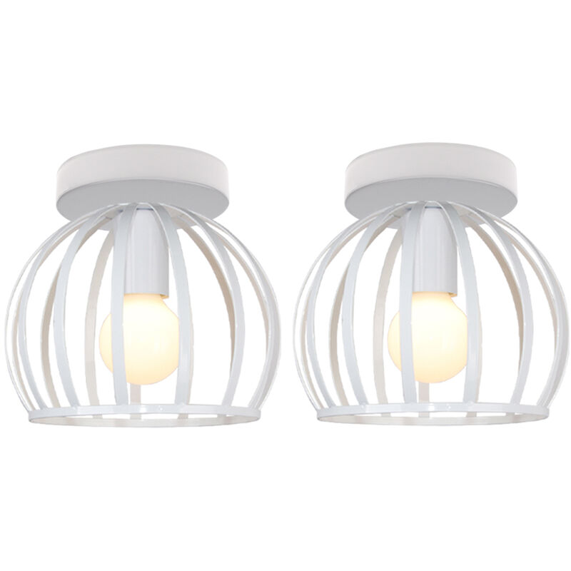foto del prodotto axhup plafoniera, lampada da soffitto con 19cm gabbia rotonda, in metallo con supporto e27 per soggiorno cucina camera da letto loft 2x bianco 