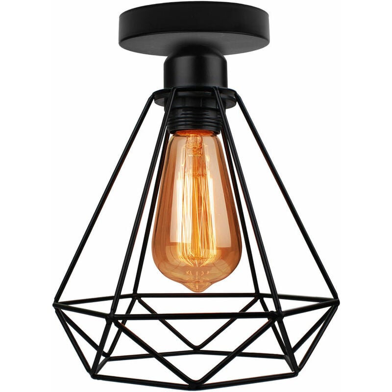 foto del prodotto axhup plafoniera, lampada da soffitto in metallo, illuminazione con 20cm gabbia a form di diamante, lampadario con attacco e27 1x nero 
