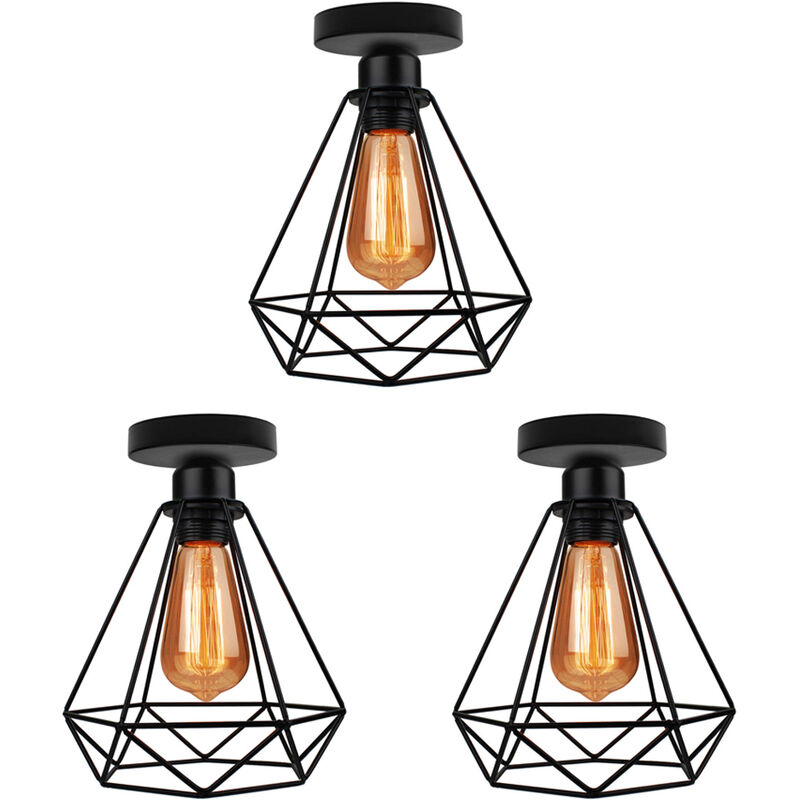 foto del prodotto axhup plafoniera, lampada da soffitto in metallo, illuminazione con 20cm gabbia a form di diamante, lampadario con attacco e27 3x nero 